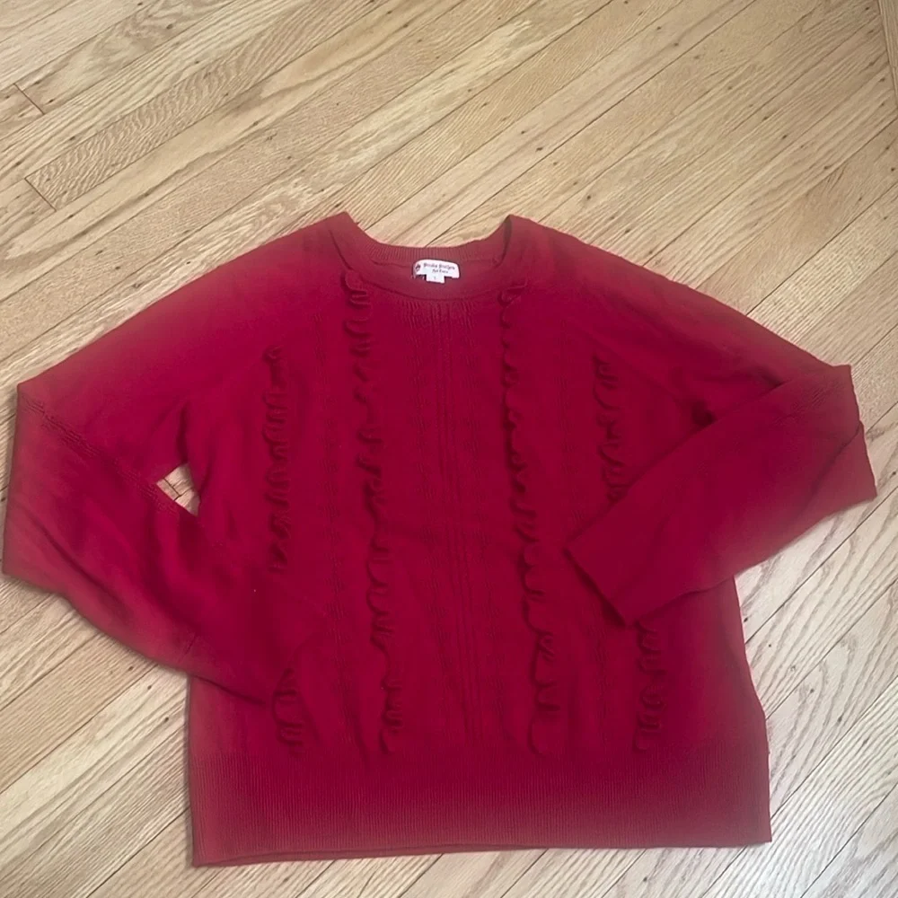 Brooks Brothers Red Fleece Wool Ruffle Pullover Sweater Size L